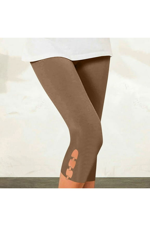 Capri Leggings for Women Summer Tummy Control High Waisted Gym Athletic Seamless Crop Workout Pants Leggings Khaki L