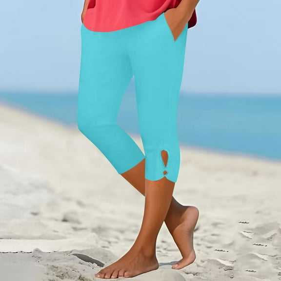 Capri Leggings for Women Tummy Control High Waisted Yoga Pants Summer Plus Size Workout Pants with Pockets