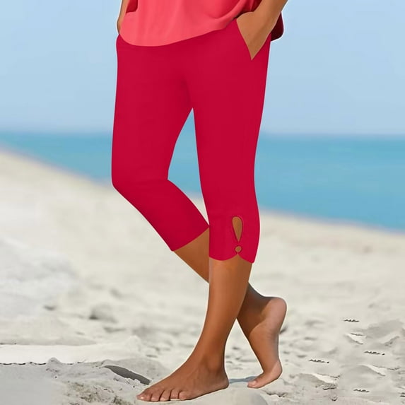 Capri Leggings for Women Tummy Control High Waisted Yoga Pants Summer Plus Size Workout Pants with Pockets