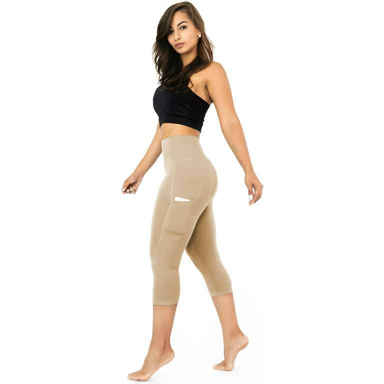 Capri Leggings for Women with Pockets, Extra Buttery Soft for Casual, Yoga,  Fitness wear, High Waist, Warm Sand XS-M
