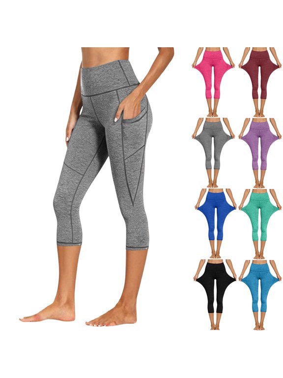 Capri Leggings with Pockets for Women Tummy Control High Waisted Quick Drying Cropped Bottoms Yoga Workout Comfy Fitness Athletic Pants