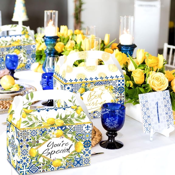 Capri Lemon Party Gift Box of 12 - Summer Garden Theme Design Carry Handle Gift Box Set