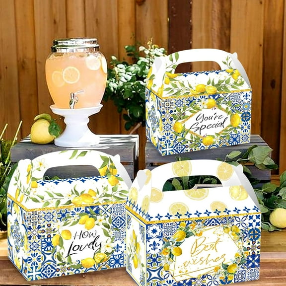 Capri Lemon Party Gift Box of 12 - Summer Garden Theme Design Carry Handle Gift Box Set