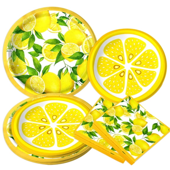 Capri Lemon Party Supplies Disposable Dinnerware Set - Fresh Summer Theme Tableware for Outdoor Garden, Patio & Picnic Parties