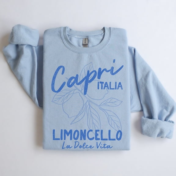 Capri Limoncello Crewneck T-Shirt Boho Lemons, Amalfi Coast Pullover Trendy, Italian, Styl