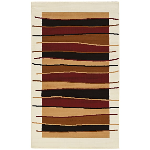 Capri Linear Cream Beige Area Rug 65" x 93" Easy Care Polypropylene