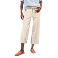 thumbnail image 1 of Capri Linen Pants for Women, Audhol Womens Daily Elastic Waist Pockets Straight Solid Color Casual Pants Loose 3/4 Long Trousers Ladies Linen Pants Beige M, 1 of 7