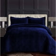 thumbnail image 1 of Capri Medallion Velvet Oversized Solid Quilt Set Navy Blue Twin 2 Piece, 1 of 5