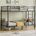 thumbnail image 1 of Capri Metal Twin over Twin Size Bunk Bed Frame with 10.63'' Under-Bed Storage & Stairs & Full-Length Guardrail, Noise Free, Heavy-duty, Black, 1 of 11