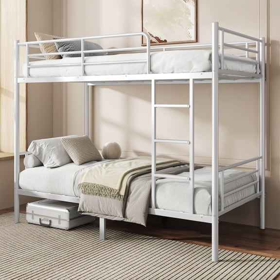 Capri Metal Twin over Twin Bunk Bed, Noise Free, Heavy-duty, 400 lbs Capacity, White