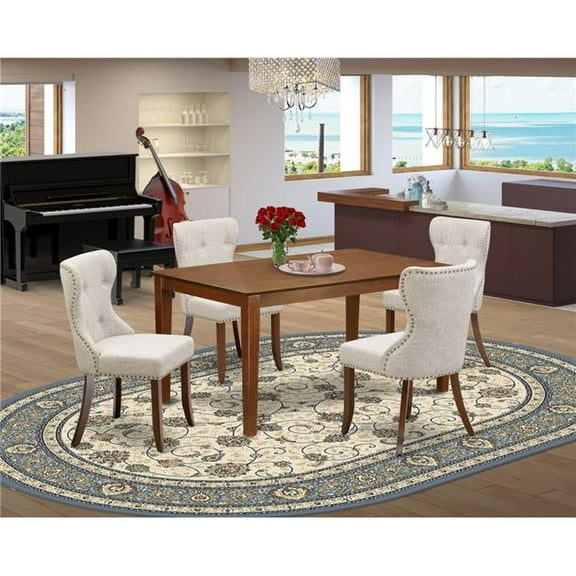 Capri Modern Dining Table Set - Mahogany & Doeskin, Set of 4