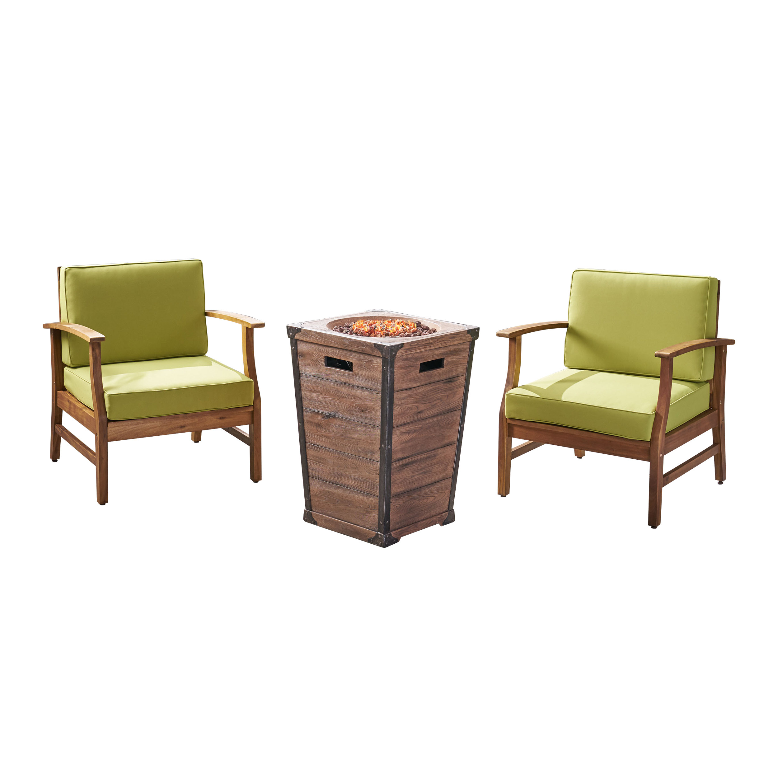 Capri Outdoor 2 Piece Acacia Wood Club Chair Set with Fire Column - image 1 of 9