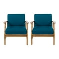 thumbnail image 1 of Capri Outdoor Teak Finished Acacia Wood Club Chairs with Blue Water Resistant Cushions, Set of 2, 1 of 9