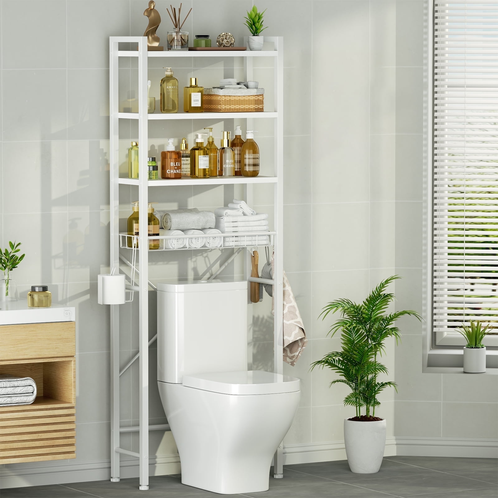 Capri Over The Toilet Storage Shelf, 4-Tier Freestanding Bathroom ...