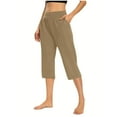 thumbnail image 1 of Capri Palazzo Pants High Rise Casual Spandex Cotton Capris Wide Leg Yoga Workout Cropped Pants with Pockets (S, Coffee), 1 of 7