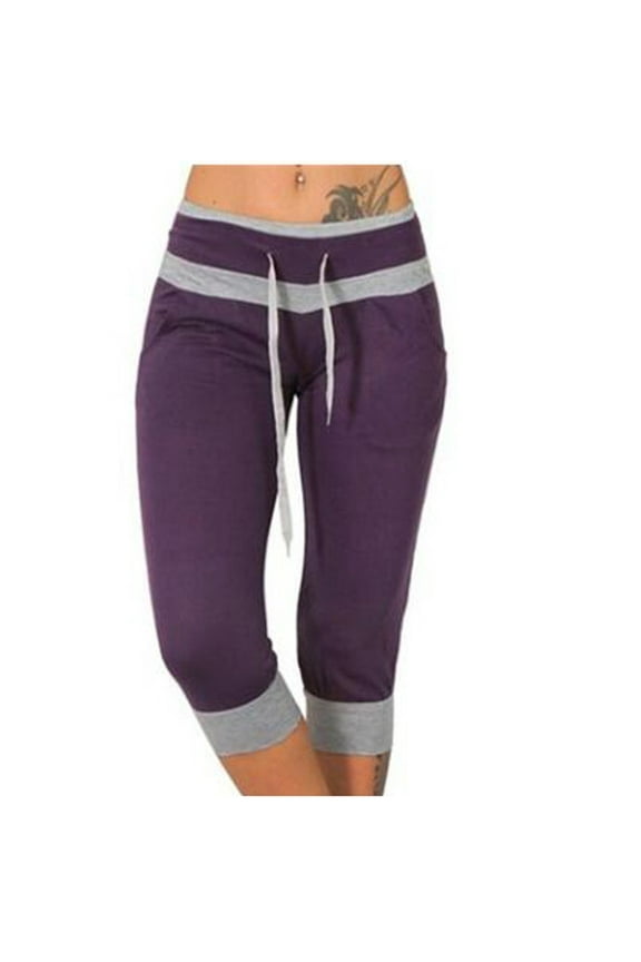 Capri Pant for Women High Waisted Drawstring Slim Fit Yoga Sweatpant Casual Plus Size Gym Workout Cropped Trousers