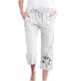 thumbnail image 1 of Capri Pant for Women Plus Size White Capris Drawstring Elastic Waist Casual Print Cropped Pants, 1 of 4