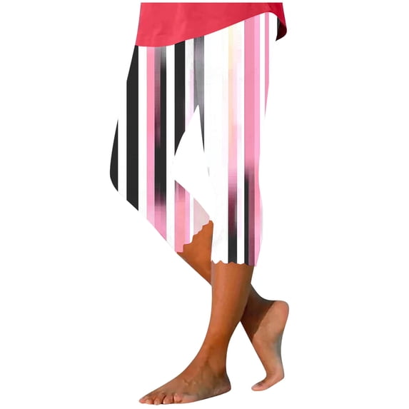 Capri Pants For Women Elastic Waist Print Yoga Pant Spring Summer Casual Comfy Fitness Workout Clothes (L, Pink)