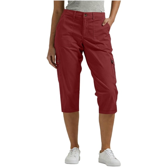 Capri Pants For Women High Waisted Elastic Cargo Joggers with Pockets Lightweight Summer Capris Straight Leg Work Trousers