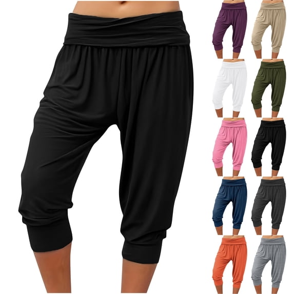 Capri Pants For Women Plus Size Summer Solid Color Pocket Leggings Cropped Pants Casual Outdoor Sport Hiking Short Pants