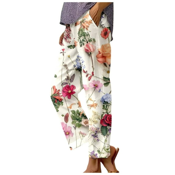 Capri Pants For Women Waist Easy Long Pockets Printing Boho High Beach Outdoor Wear Trousers