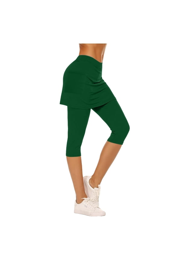Capri Pants for Women BWASD Fashion Stretch High Waisted Skirt with Built in Capri Pants Sport Going Out Casual Wear Tennis Leggings for Gym Golf Yoga (Green,M)