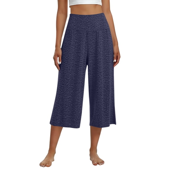 Capri Pants for Women Capri Sweatpants Drawstring Elastic Waist Cropped Linen Pants Petite Summer Pants Gauze Capris Wide Leg Crop Pants Lightweight Summer Pants Petite Crop Pants Blue M