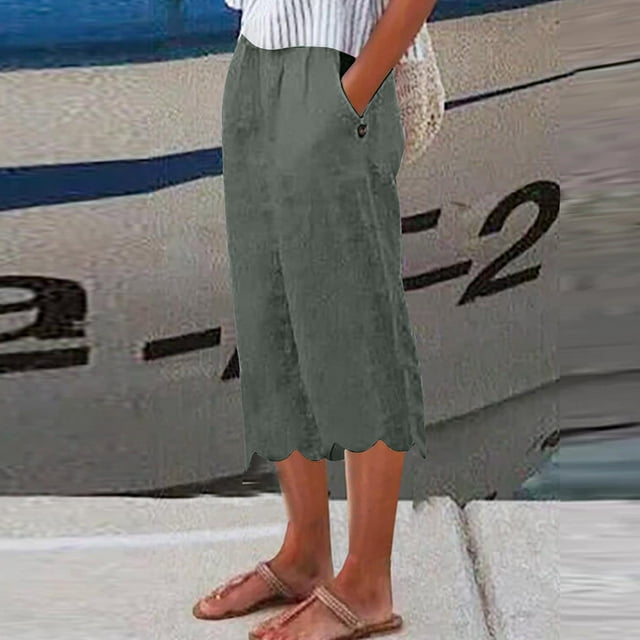 Capri Pants for Women Dressy Casual Cotton Linen Cargo Capris Hiking ...