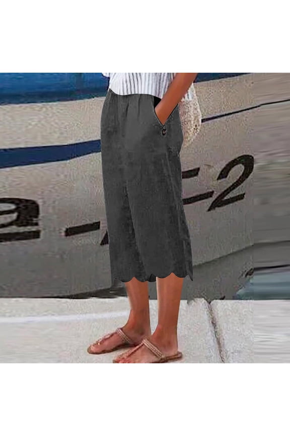 Capri Pants for Women Dressy Casual Cotton Linen Cargo Capris Hiking Pants Lightweight Quick Dry Outdoor Athletic Travel Casual Loose Comfy Cute Pockets