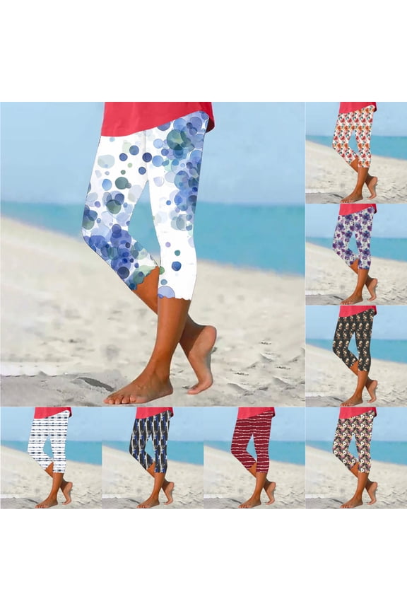 Capri Pants Women Floral Print Yoga Crop Pants High Waist Casual Lounge Leggings Lightweight Summer Capris Ladies Active Wear Pant