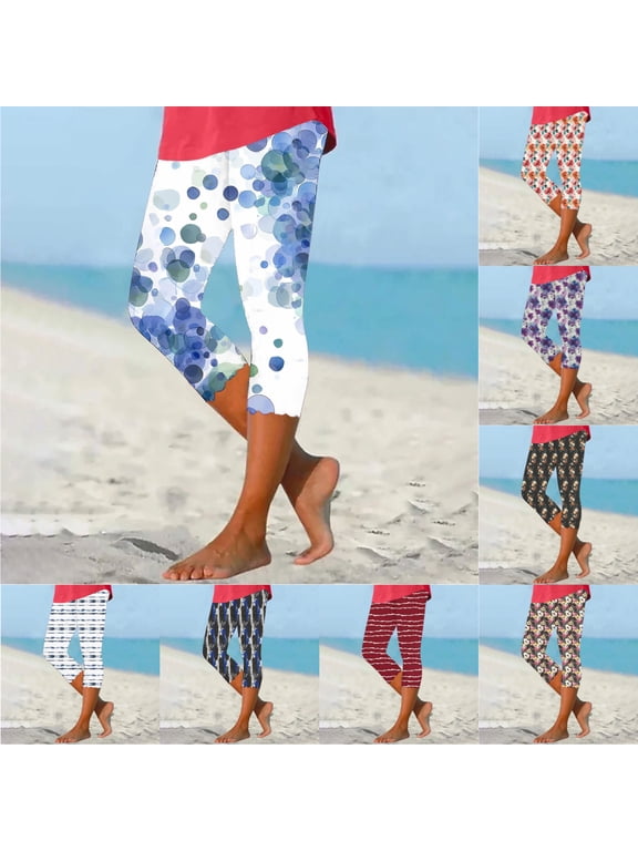 Capri Pants Women Floral Print Yoga Crop Pants High Waist Casual Lounge Leggings Lightweight Summer Capris Ladies Active Wear Pant