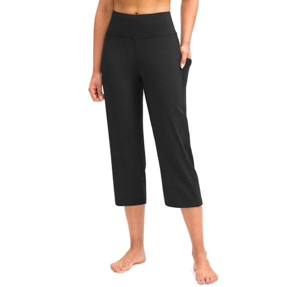 Capri Pants for Women High Waist Workout Yoga Pants with Pockets Tummy Control Leggings Loose Dress Athletic Crop Straight Leg Pants,Workout Gym Outfits Soft Wide Leg Lounge Pants 2XL