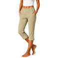 thumbnail image 1 of Capri Pants for Women High Waisted Straight Leg Stretch Lightweight Trousers Casual Work Golf Capris with Pockets Summer Fall Loose Breathable Pants Daily Travel Office Outfits, Beige L, 1 of 9
