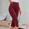 thumbnail image 1 of Capri Pants for Women High Waisted Stretch Pants Dressy Casual Work Trousers Buttons Summer Fashion Cropped Pants Solid Color Pull On Bottoms Last Order Placed Last Order Placed, 1 of 7