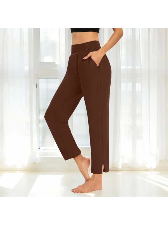 Capri Pants for Women with Pockets Wide Leg Pants Split Hem Designed Loose Athletic Yoga Slacks High Waist Elegant Trousers Crop Office Work Pants Stretch Summer Casual Yoga Capris Trousers 3XL