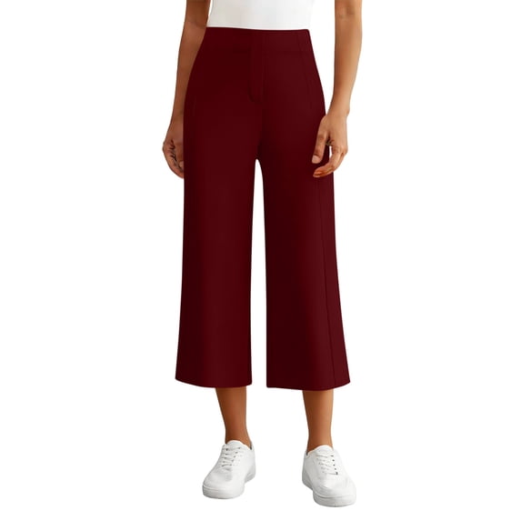 Capri Pants Women Soft Wide Leg Capris Stretch High Waisted Casual Cropped Yoga Dress Pant with Pockets