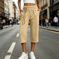 thumbnail image 1 of Capri Pants for Women Solid Color Loose Wide Leg Jogger Pants Elastic Double Drawstring Waist Button Cuff Thick Warm Fleece Stretch Breathable Casual Street Daily Walking Shopping Outdoor, 1 of 7