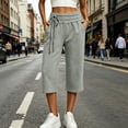 thumbnail image 1 of Capri Pants for Women Solid Color Loose Wide Leg Jogger Pants Elastic Double Drawstring Waist Button Cuff Thick Warm Fleece Stretch Breathable Casual Street Daily Walking Shopping Outdoor, 1 of 7
