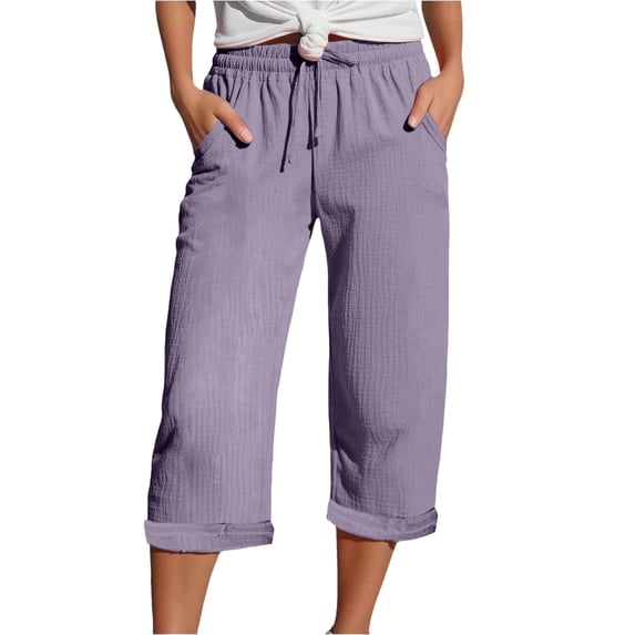 Capri Pants Women Stylish Elastic Waist Pants with Pockets for Daily Spring Summer Activities Women Casual Outfits