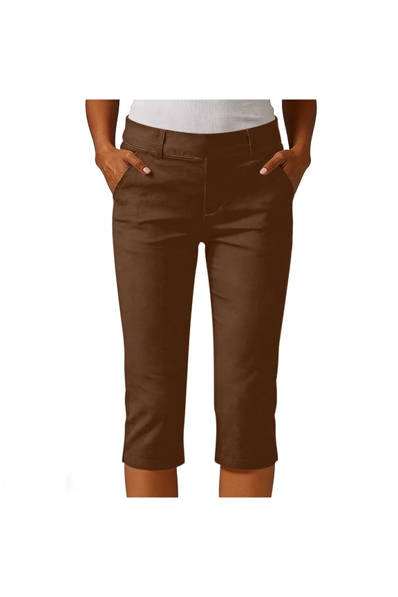 Capri Pants For Women Summer Solid Pocket Hiking Capri Travel Friendly Casual Resort Boardwalk Daily Outfit Daily Outfit Ready Relaxed Vacation Look Brown M