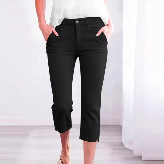 Capri Pants for Women Summer Stretch Button Straight Leg Athletic Workout Capris Pant Women's Casual Solid Loose Fits Lightweight Comfy Hiking Cropprd Pants