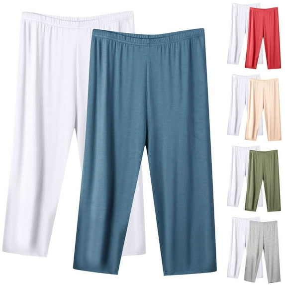 Capri Pants for Women, Xunlbb 2PC Women's Casual Fashion Solid Color Three-quarter Shorts Thin Loose Large Size Home Pants For Sports And Can Be Worn Outside(Navy,S)