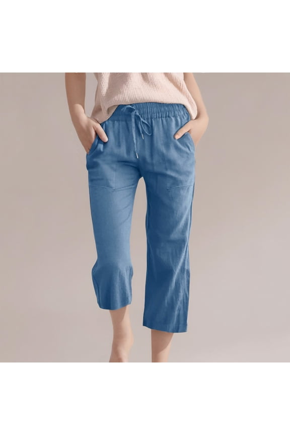 Capri Pants for Boys Girls Casual 2025 Spring Summer Drawstring Elastic High Waist Linen Pant Kids Straight Wide Leg Cropped Trouser