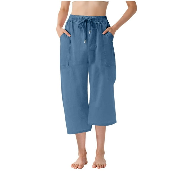 Capri Pants for Girls Teen Girls Casual Cotton Linen Capri Pants Lightweight Summer Loose Elastic Waist Lounge Trousers for Kids 3-14 Years