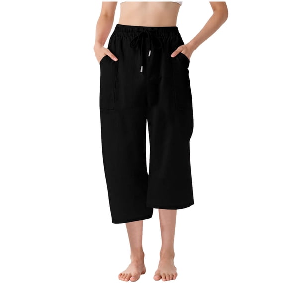 Capri Pants for Girls Teen Girls Casual Cotton Linen Capri Pants Lightweight Summer Loose Elastic Waist Lounge Trousers for Kids 3-14 Years