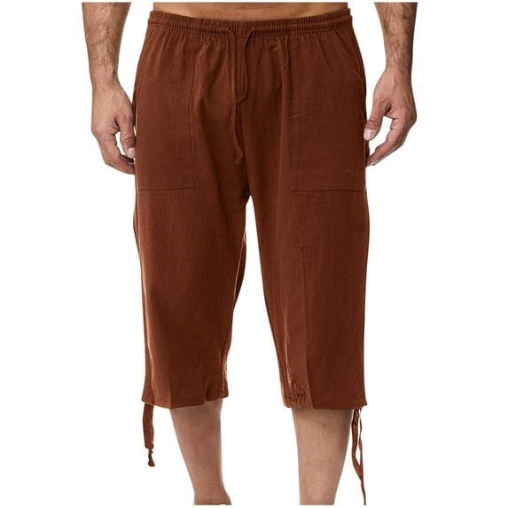 Capri Pants for Men Trendy Relaxed Fit Capris Side Drawstring Solid Color Pants