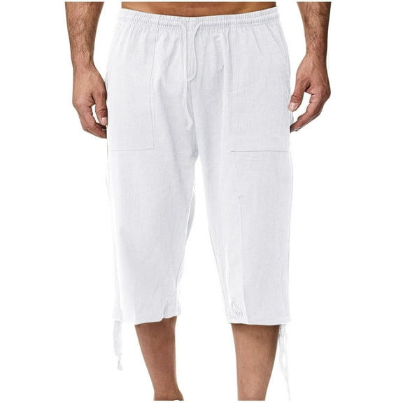 Capri Pants for Men Trendy Relaxed Fit Capris Side Drawstring Solid Color Pants