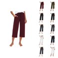 thumbnail image 1 of Capri Pants for Women 2025 Casual Loose Elastic Waist Straight Leg Wide Leg Capris with Pockets Womens Cropped Pants, 1 of 6