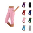 thumbnail image 1 of Capri Pants for Women 2025 Casual Slim Fit Mid Elastic Waist Comfortable Capris with Pockets Womens Cropped Pants, 1 of 5