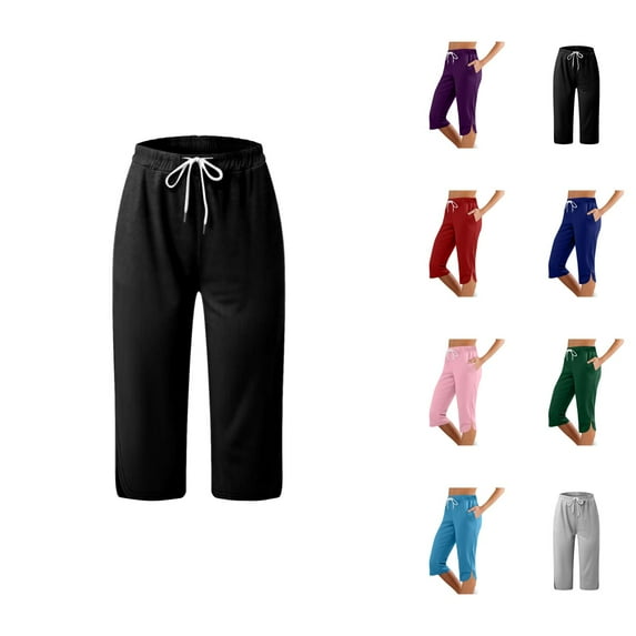 Capri Pants for Women 2025 Casual Slim Fit Mid Elastic Waist Comfortable Capris with Pockets Womens Cropped Pants